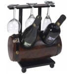 בר יין חבית שוכבת ל-2 בקבוקים ו-3 כוסות