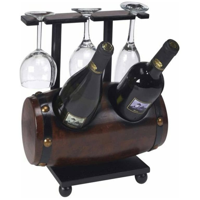 בר יין חבית שוכבת ל-2 בקבוקים ו-3 כוסות