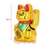 חתול מזל סיני מנופף בדמות חתול זהב עם זרוע נע פנג שואי כוח סוללה 12 ס"מ