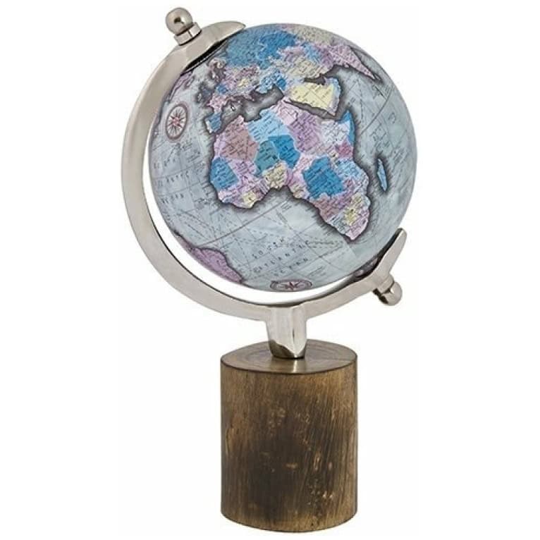 גלובוס מדיני עם קשת מתכת על בסיס עץ עגול