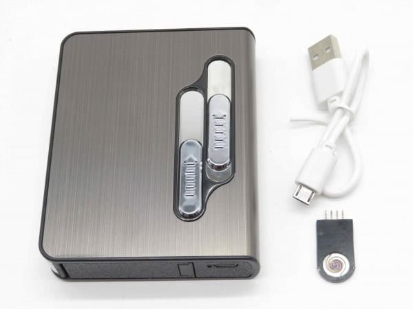 סיגריון מתכת עם מצת USB - אפור