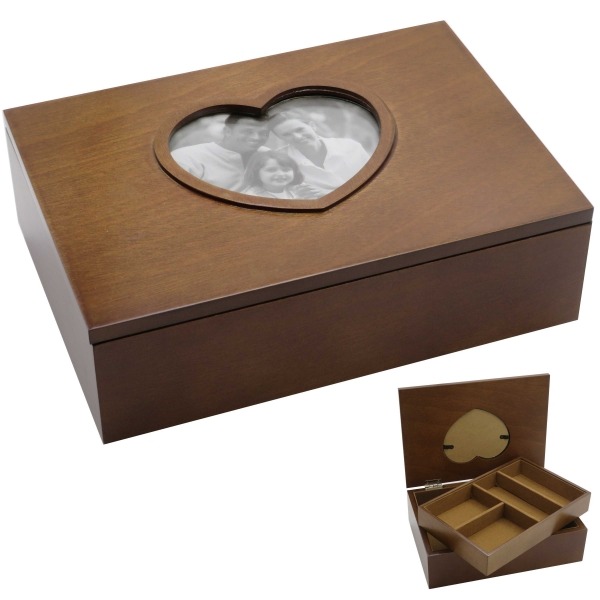 קופסת תכשיטים מעץ עם מסגרת לב