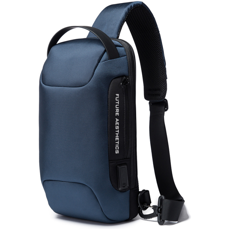 תיק צד נגד גניבות עמיד במים עם נעילה TSA וכבל USB מובנה לטעינה ניידים יוניסקס צבע כחול מבית המותג BANGE
