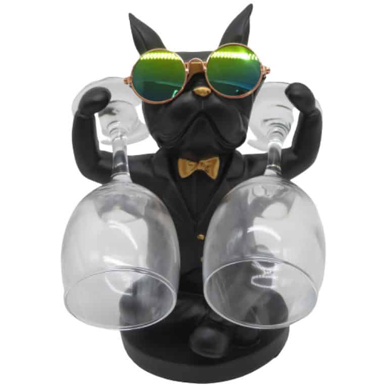 מעמד לשתי כוסות יין בולדוג צרפתי