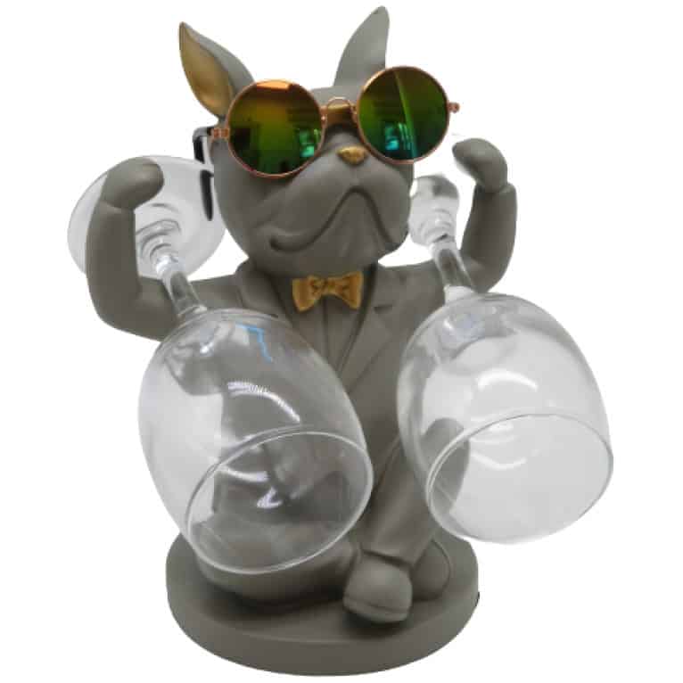 מעמד לשתי כוסות יין בולדוג צרפתי