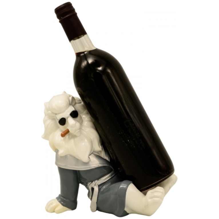 מעמד לבקבוק יין בצורת אריה יושב