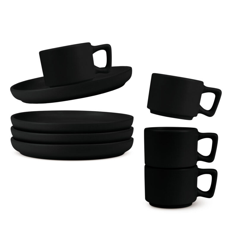 סט כוסות אספרסו וצלוחיות 8 חלקים שחור BH-10019A