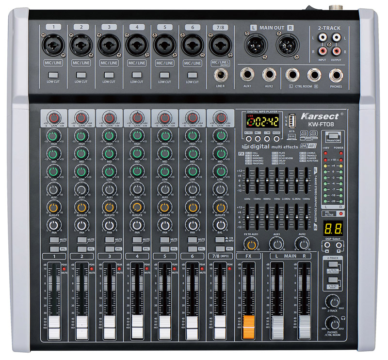 KW-FT08-Karsect.jpg Karsect KW-FT08, מיקסר מוגבר 8 ערוצים 700W