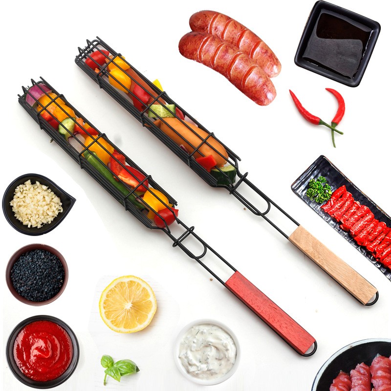 bbq1.jpg סל רשת לצלייה עם ידית עץ, תמונה 1