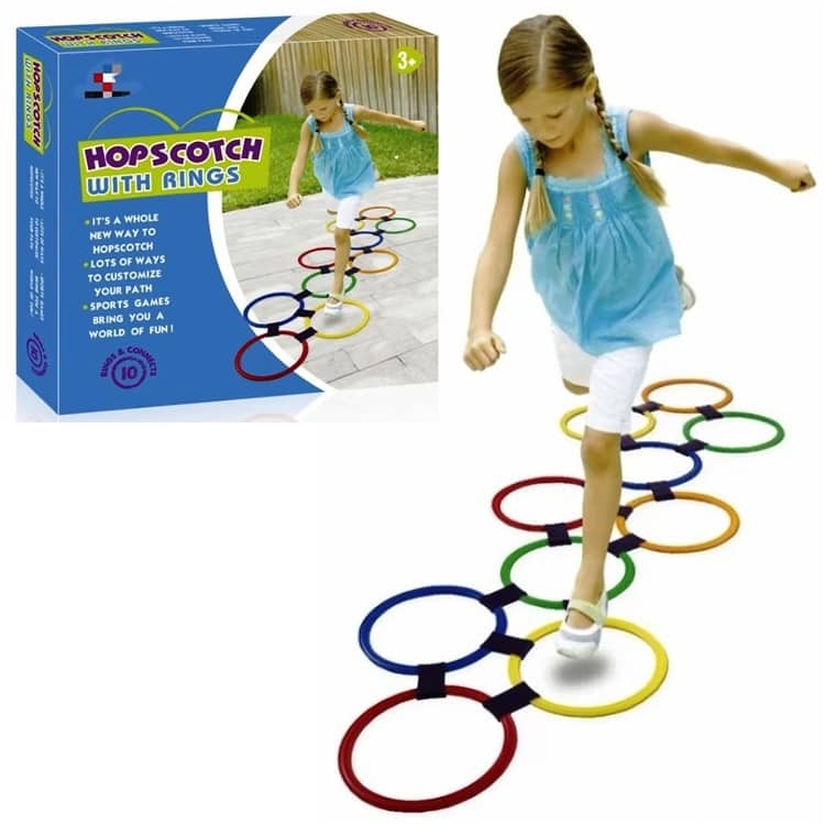 hopscotch4.jpg משחק קלאס עם 10 חישוקים צבעוניים, תמונה 1
