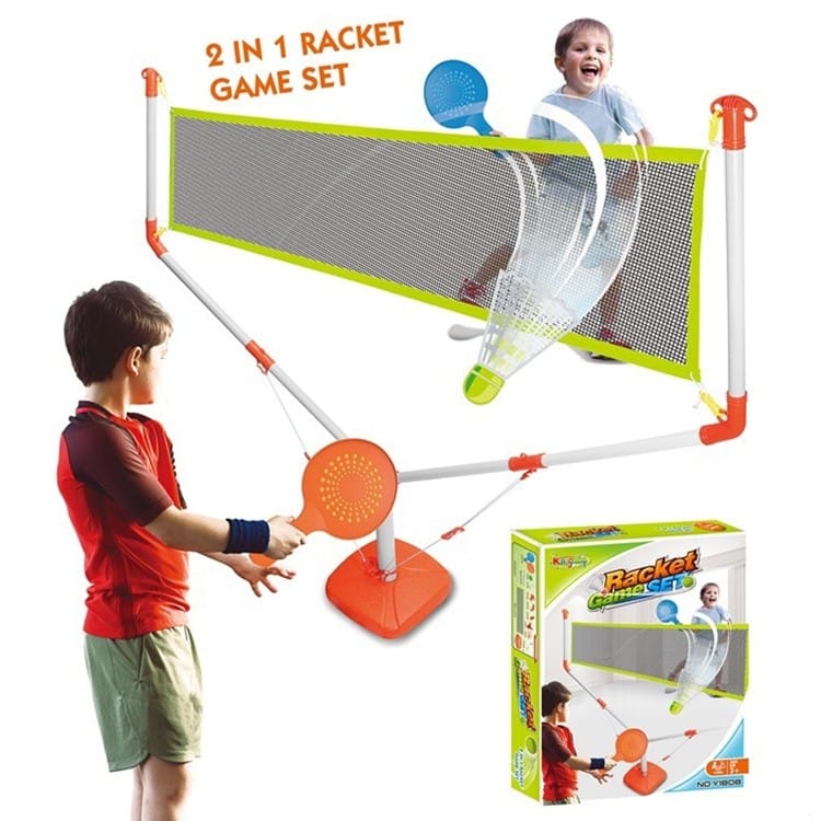 racket-set2.jpg סט טניס לילדים: 2 מחבטים, רשת, כדור טניס וכדור נוצה, תמונה 1