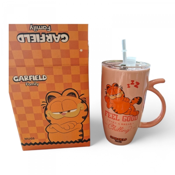 כוס גרפילד עם מכסה וקש