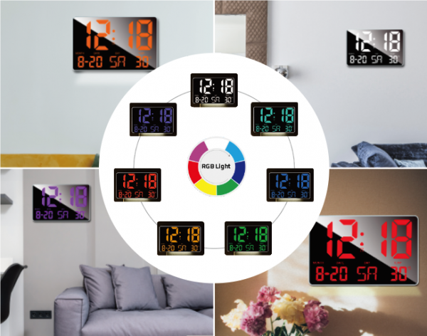 שעון קיר או שולחני RGB עם שלט שעון קיר או שולחני RGB עם שלט