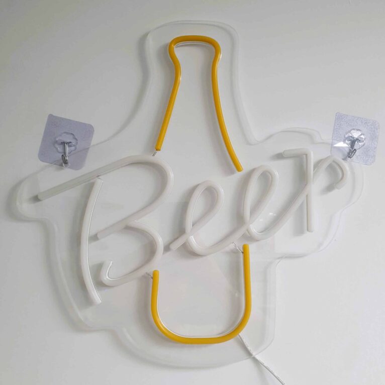 ⁦שלט ניאון LED בצורת בקבוק בירה עם הכיתוב Beer, חיבור USB⁩, תמונה ⁦3⁩